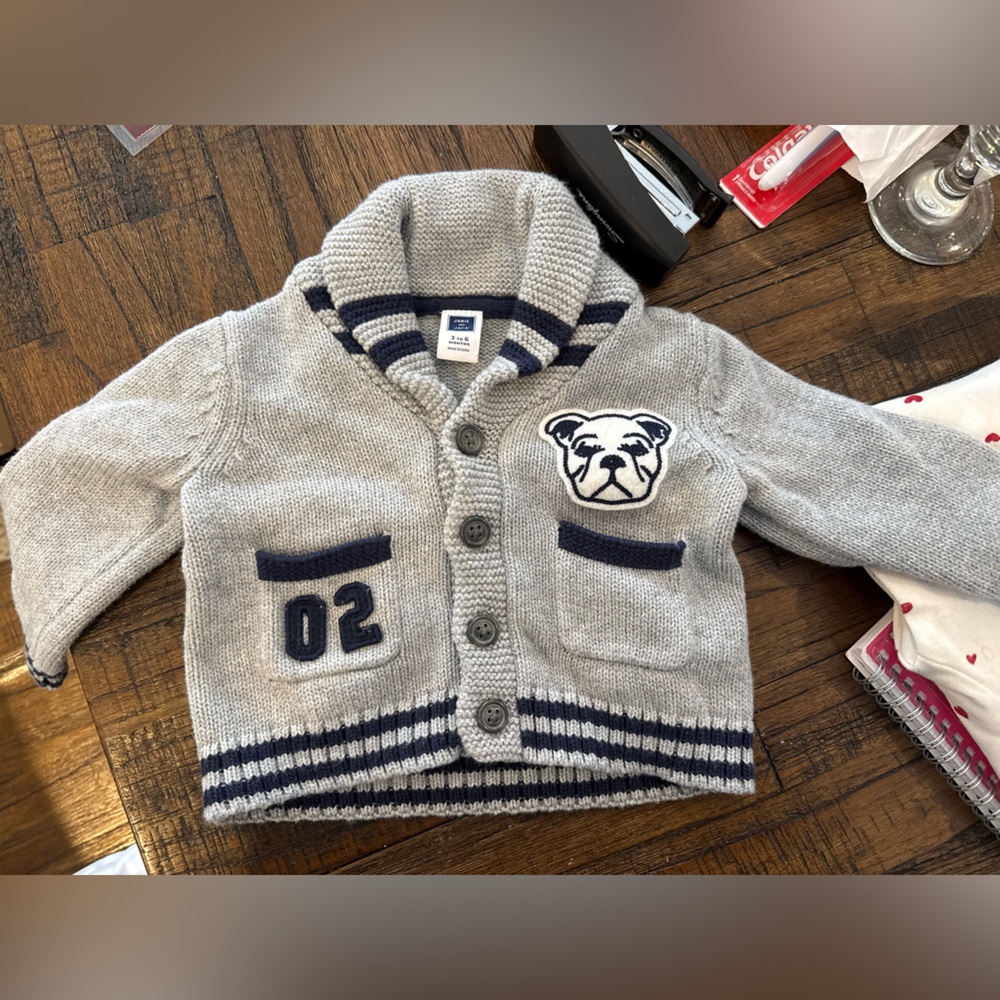 Janie and Jack Gray Sweater with Navy Accents